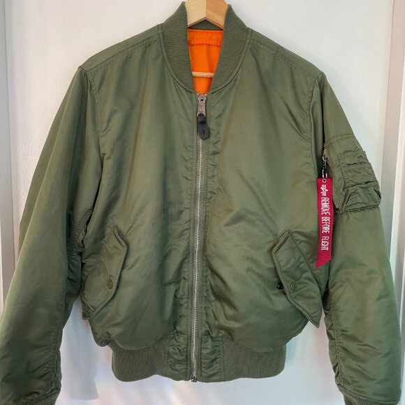 Alpha Industries MA-1 Flight Bomber Jacket - Sage Green/Orange Reversible-Unisex - Picture 7 of 13
